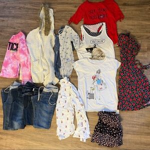 Large lot of size 10 Justice girls clothes.